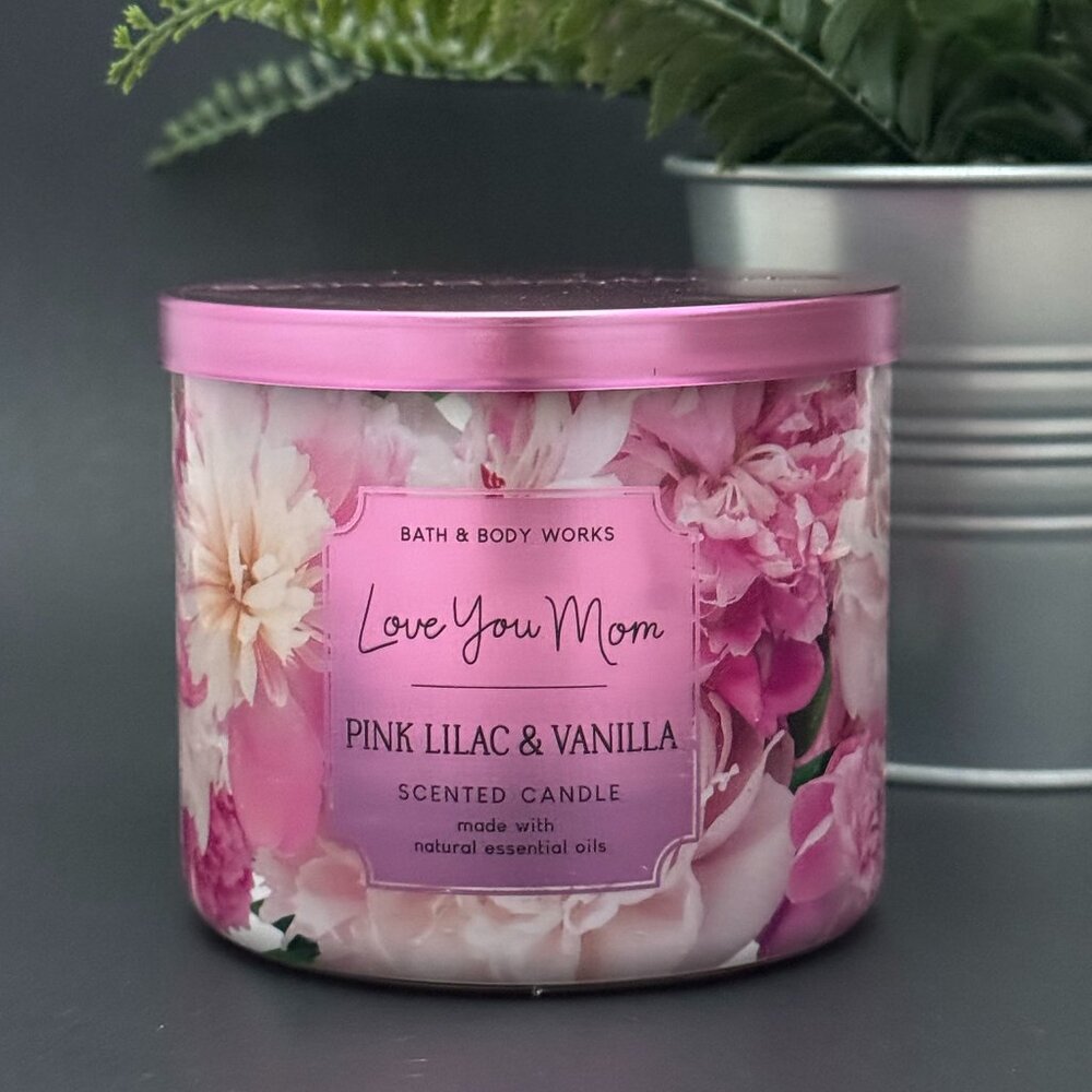 BBW "Love You Mom" Pink Lilac & Vanilla Bath & Body Works 3 Wick Candle